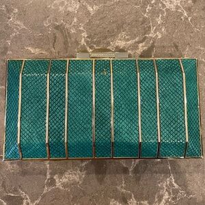 BCBGMaxAzria Estella Teal Leather & Gold Clutch